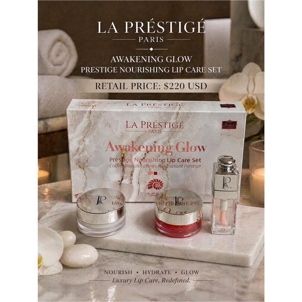 La Prestige Paris Awakening Glow Lip Care Set Nourishing Balm & Gloss Kit NIB
